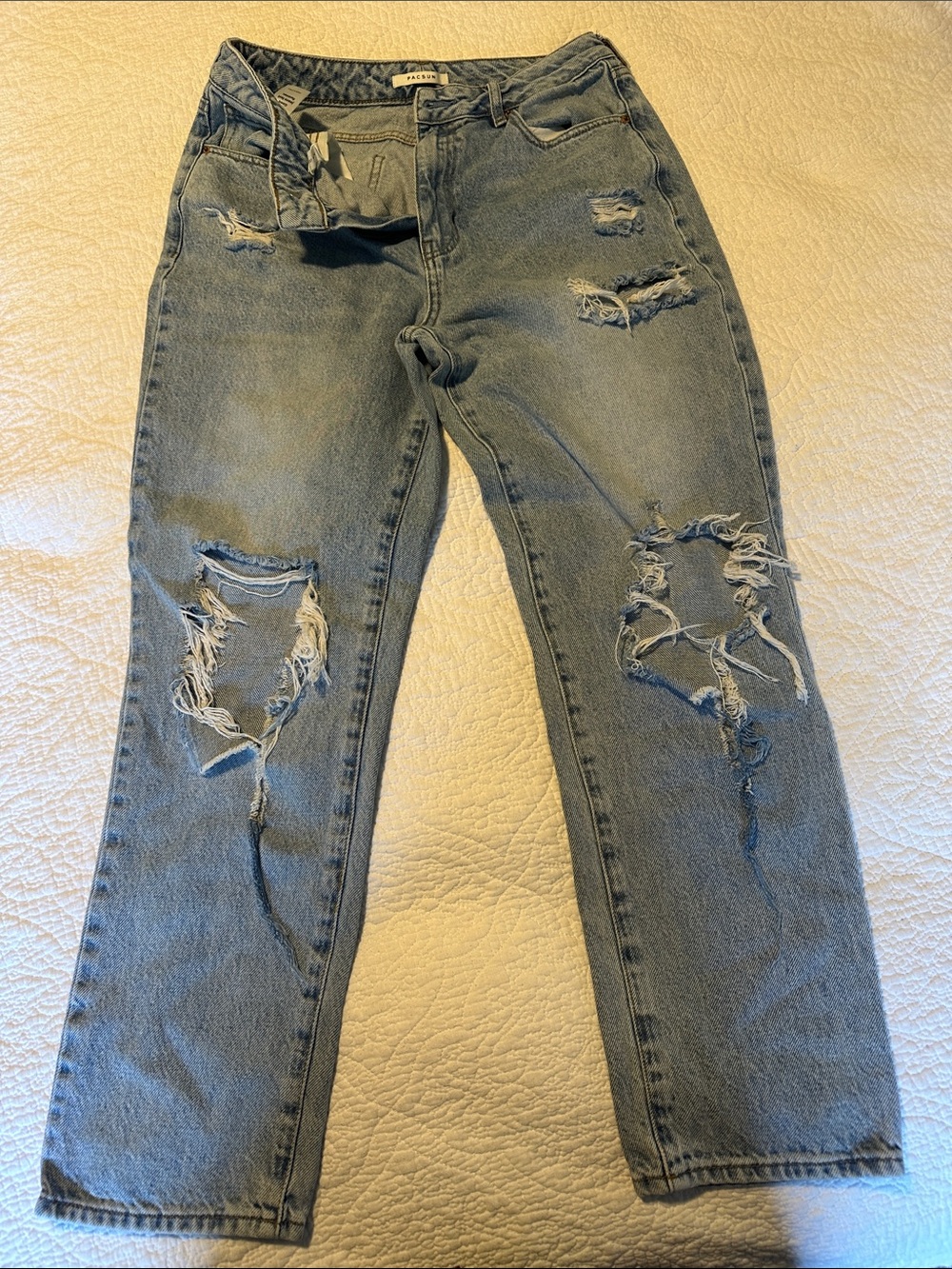 PacSun Women’s Button Down Light Blue Distressed Straight Jeans